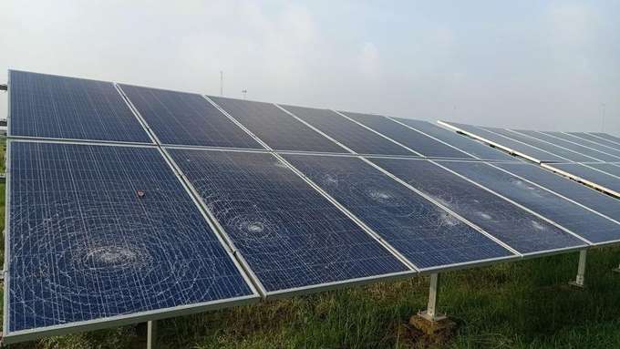 Dusty solar panels closeup